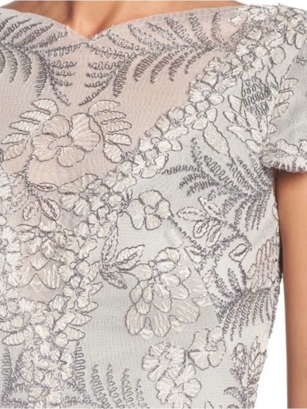 Tadashi Shoji NWT Gray Lace Cocktail Dress Mother of the Bride Size 6 - Picture 4 of 16